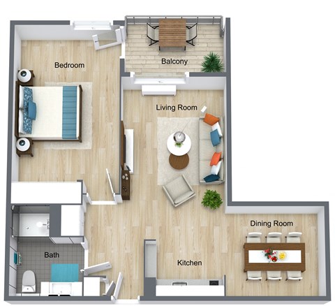 Floor plan for studio, 719 sqft